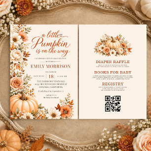 Fall A Little Pumpkin QR Code Floral Baby Shower Invitation
