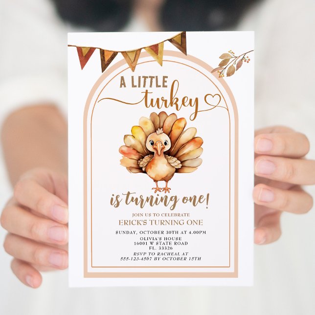 Fall A Little Turkey Arch Turning One Birthday Invitation (Creator Uploaded)