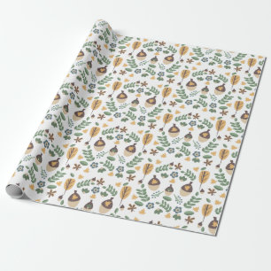 Fall Acorns Floral Greenery Wrapping Paper