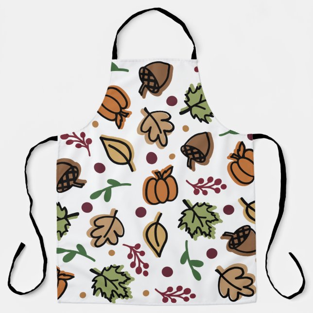 FALL acorns leaves pumpkins Apron (Front)