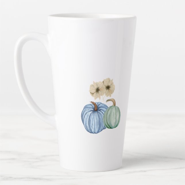 Fall aesthetic pumpkins and flowers latte mug (Left)