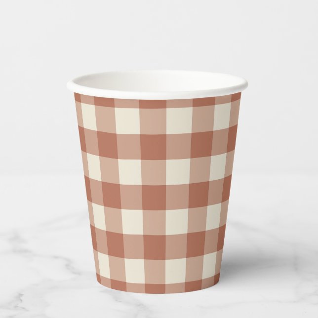 Fall Amaro on Panna Cotta Gingham - plaid pattern. Paper Cups (Front)