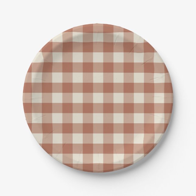 Fall Amaro on Panna Cotta Gingham - plaid pattern. Paper Plate (Front)