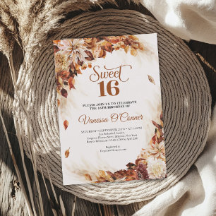 Fall and autumn copper flowers and leaves 16th invitation