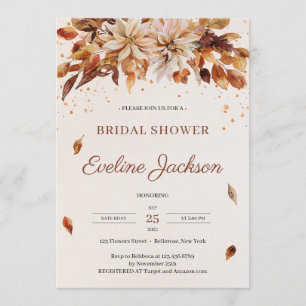 Fall and Autumn flowers and leaves Bridal shower Invitation
