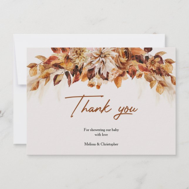 Fall and autumn flowers terracotta rusty colours thank you card (Front)