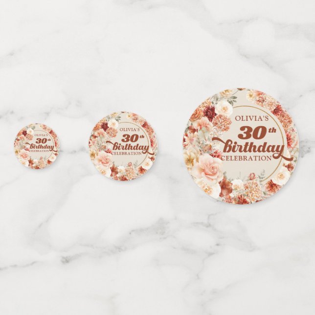 Fall and autumn terracotta flowers 30th birthday confetti (Fronts)