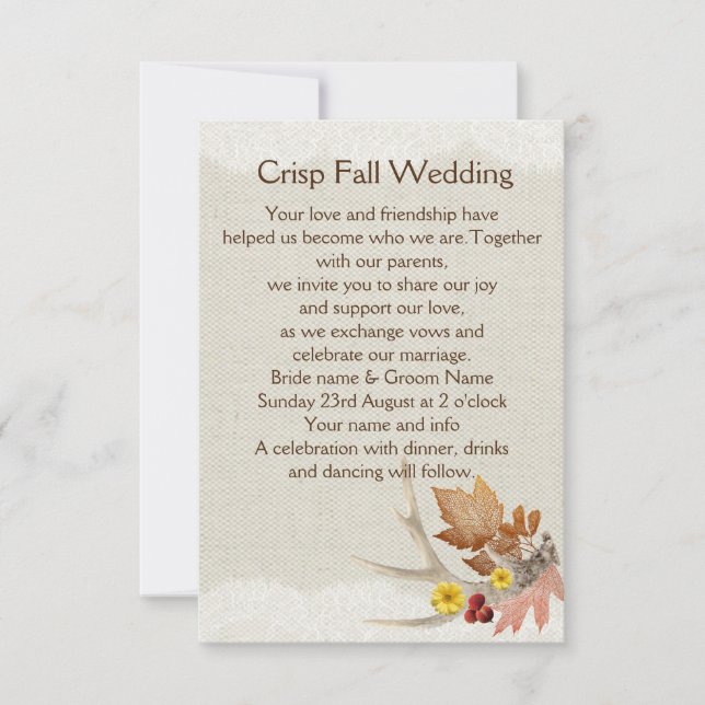 Fall Antlers on Burlap Invitation (Front)