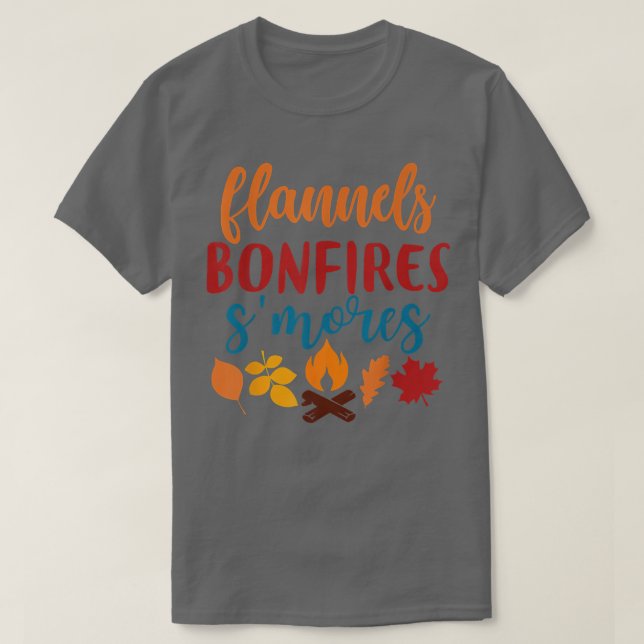 Fall Apparel, Flannels Bonfires Smores, Autumn T-Shirt (Design Front)
