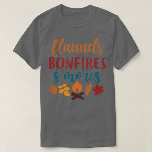 Fall Apparel, Flannels Bonfires Smores, Autumn  T-Shirt (Design Front)