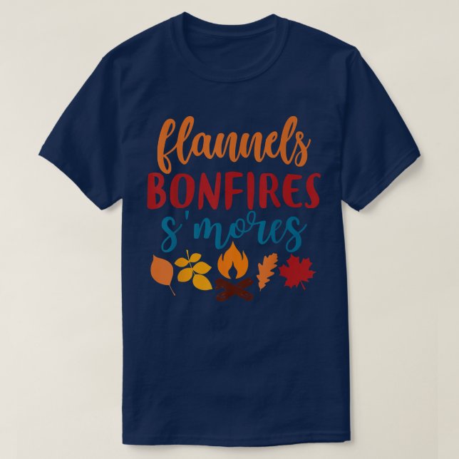 Fall Apparel, Flannels Bonfires S'mores, Autumn T-Shirt (Design Front)
