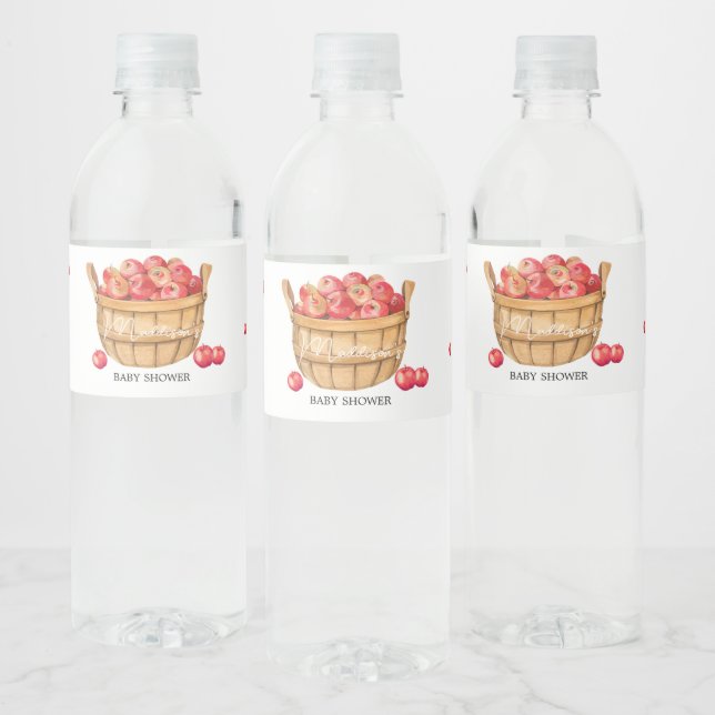 Fall Apple Basket Baby Shower Water Bottle Label (Bottles)