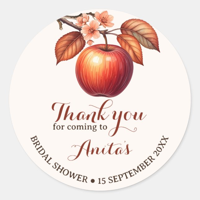 Fall Apple Bridal Shower Classic Round Sticker (Front)