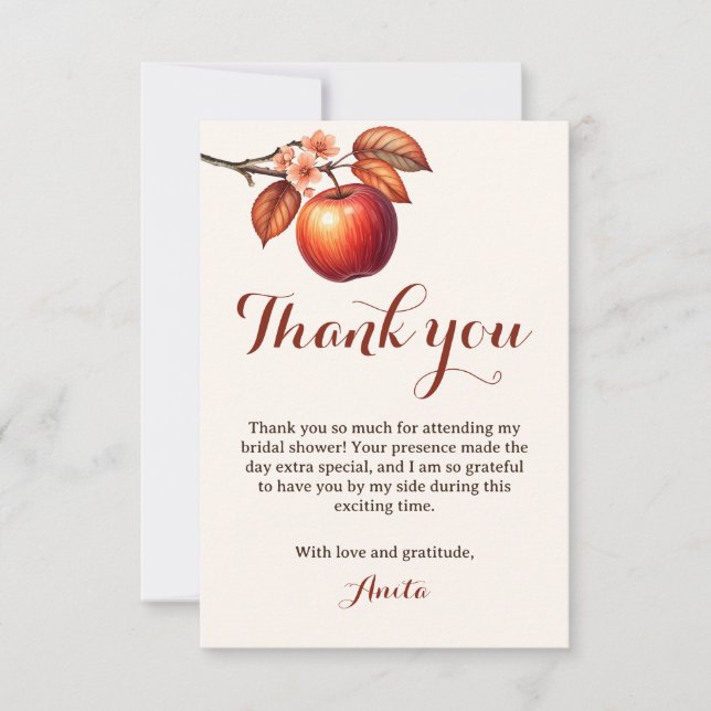 Fall Apple Bridal Shower Thank You Card (Front)