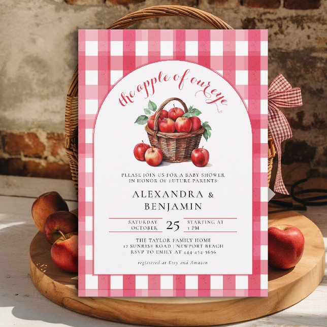 Fall Apple Harvest Boho Rustic Couple Baby Shower Invitation (gender neutral baby shower invitation apple of our eye red harvest gingham rustic boho arch)