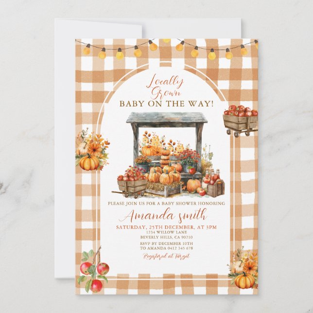 Fall Apple Pumpkin Locally Grown Baby Shower Invitation (Front)