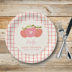 Fall Apple Theme Whimsical Baby Shower Pink Red Paper Plate