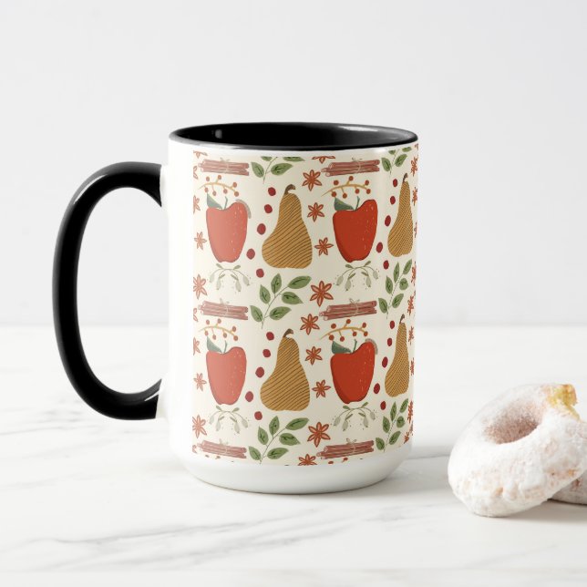 Fall Apples and Pears Rustic Mug (With Donut)