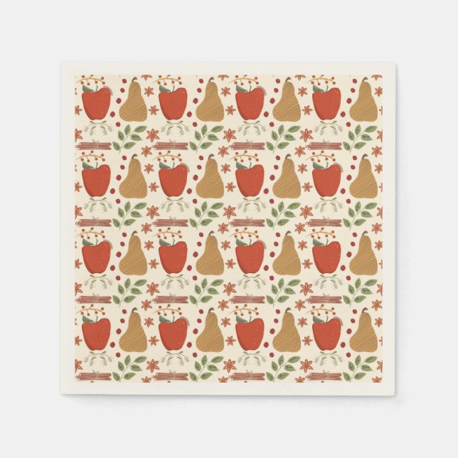Fall Apples and Pears Rustic Paper Napkins (Front)