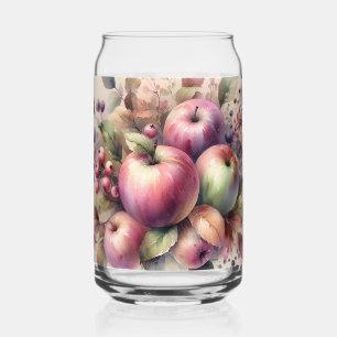 Fall apples in pastel colours watercolor painting can glass