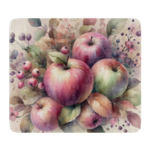 Fall apples in pastel colours watercolor painting cutting board