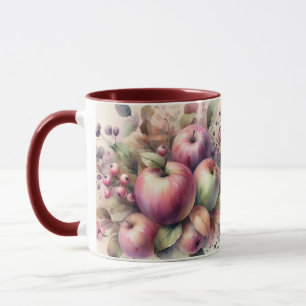 Fall apples in pastel colours watercolor painting mug