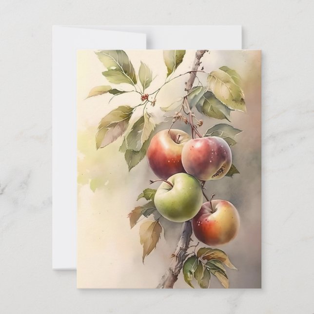 Fall Apples In Watercolors Holiday Card (Front)