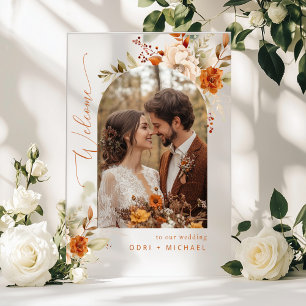 Fall Arch Modern Photo Wedding Welcome Acrylic Sign