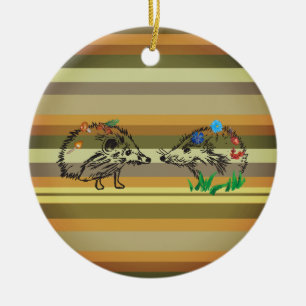 Fall Art Hedgehogs Love Ornament