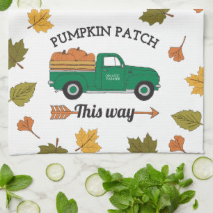 Fall Art Pumpkin Patch Old Vintage Farm Truck Art Tea Towel