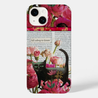 Fall Asleep to Dream Black Cat Hot Pink Flowers Case-Mate iPhone 14 Case