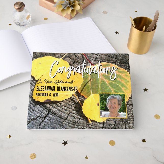 Fall Aspen Leaves & Custom Photo Special Event Guest Book (Front Open)