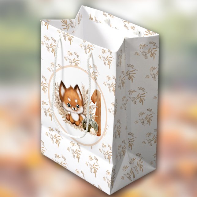 Fall Autumn 1st Birthday Cute Fox  Medium Gift Bag (Fall Autumn 1st Birthday Cute Fox Medium Gift Bag)