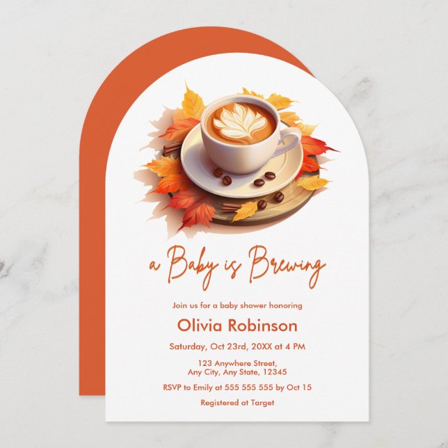 Fall Autumn A Baby is Brewing Coffee Baby Shower Invitation (Front/Back)