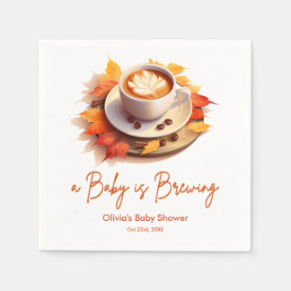 Fall Autumn A Baby is Brewing Coffee Baby Shower Napkin