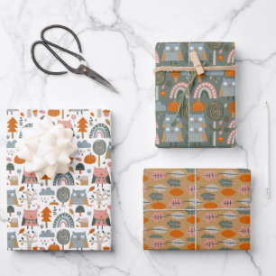 Fall Autumn Acorns Owls Wrapping Paper Sheets