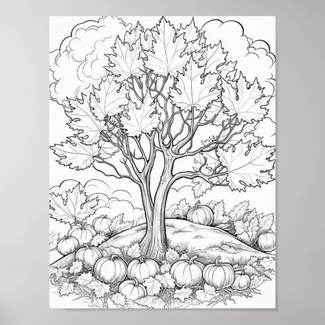 Fall/Autumn Adult Colouring Poster (Front)