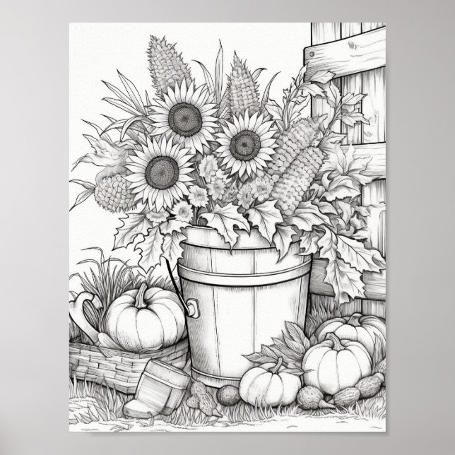 Fall/Autumn Adult Colouring Poster (Front)