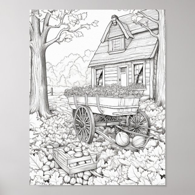 Fall/Autumn Adult Colouring Poster (Front)