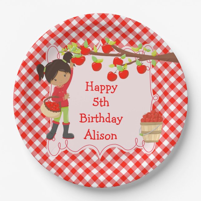 Fall Autumn Apple Picking African American Paper Plate (Front)