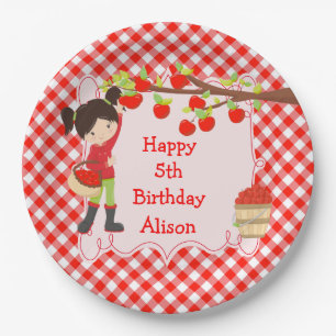 Fall Autumn Apple Picking Black Hair Birthday Paper Plate