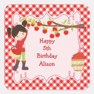 Fall Autumn Apple Picking Black Hair Birthday Square Sticker