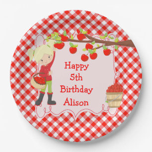 Fall Autumn Apple Picking Blonde Birthday Party Paper Plate