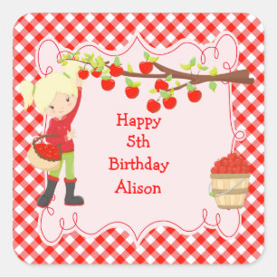 Fall Autumn Apple Picking Blonde Birthday Party Square Sticker