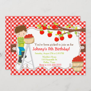 Fall Autumn Apple Picking Brunette Birthday Invitation