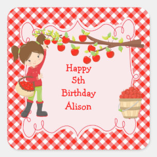 Fall Autumn Apple Picking Brunette Birthday Party Square Sticker