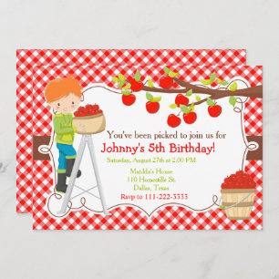 Fall Autumn Apple Picking Red Hair Birthday Invitation