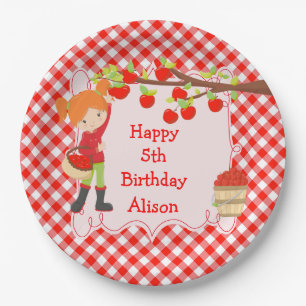 Fall Autumn Apple Picking Red Hair Birthday Paper Plate