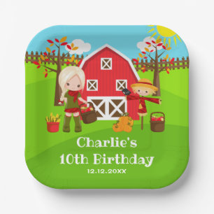 Fall Autumn Barnyard Birthday Blonde Hair Girl Paper Plate