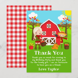 Fall Autumn Barnyard Birthday Blonde Hair Girl Thank You Card
